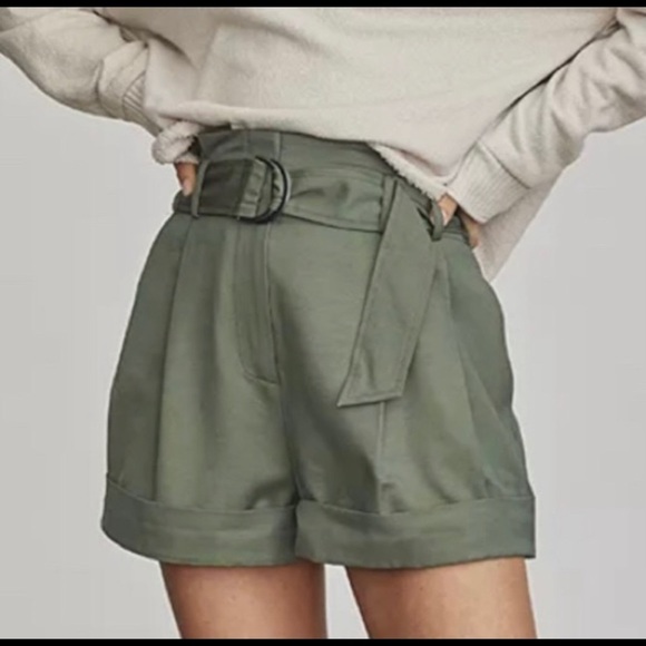 Elizabeth & James Paperbag Waist Cuffed Shorts Sz 10 Olive Green - Picture 1 of 12